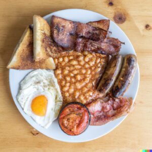 Full English Breakfast on a white plate