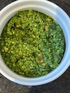 Garlic pesto in white rammekin