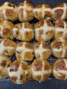 A tray of hot cross buns