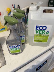 Ecover refillable bottles of cleaner to show recycling in action. 