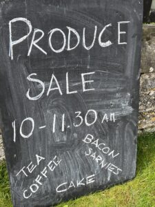 Blackboard showing produce sale in the village