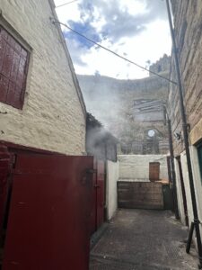 Smoke coming out of the smoker of Fortunes Kippers